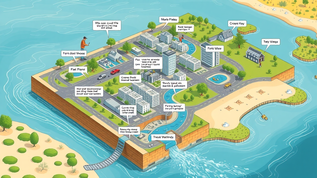 Diagram showing urban adaptation strategies for Mediterranean coastal cities facing climate change effects