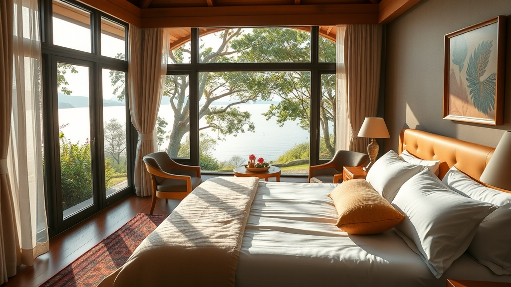 Elegant guestroom in SKA boutique bed and breakfast munyonyo kampala overlooking Lake Victoria