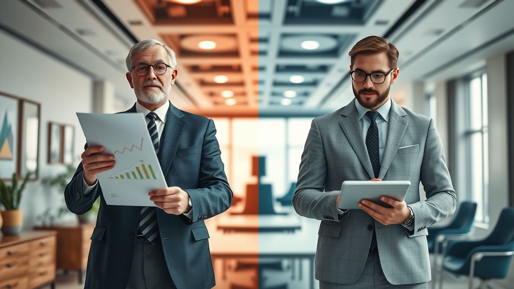 Digital leadership vs traditional leadership: contrasting styles in modern and vintage office spaces