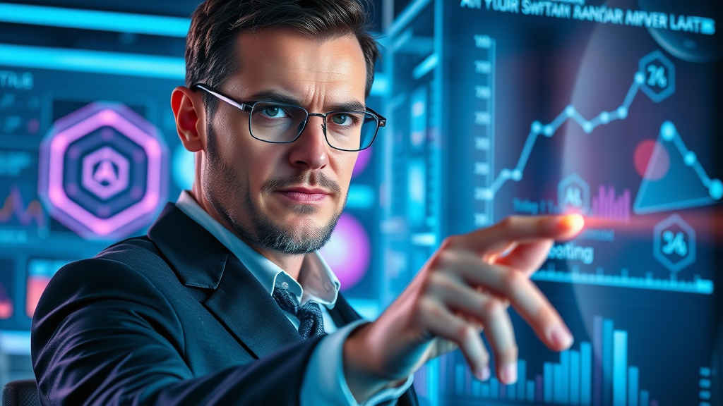 Digital transformation for leadership: executive with interactive AI analytics interface